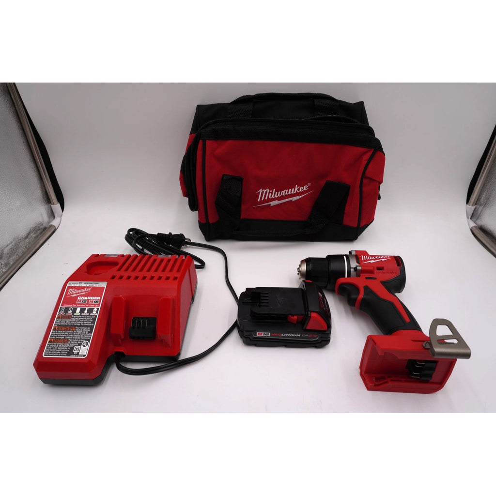 Milwaukee 3601-20 M18 18V Compact Brushless Drill Driver Kit Battery Charger Bag