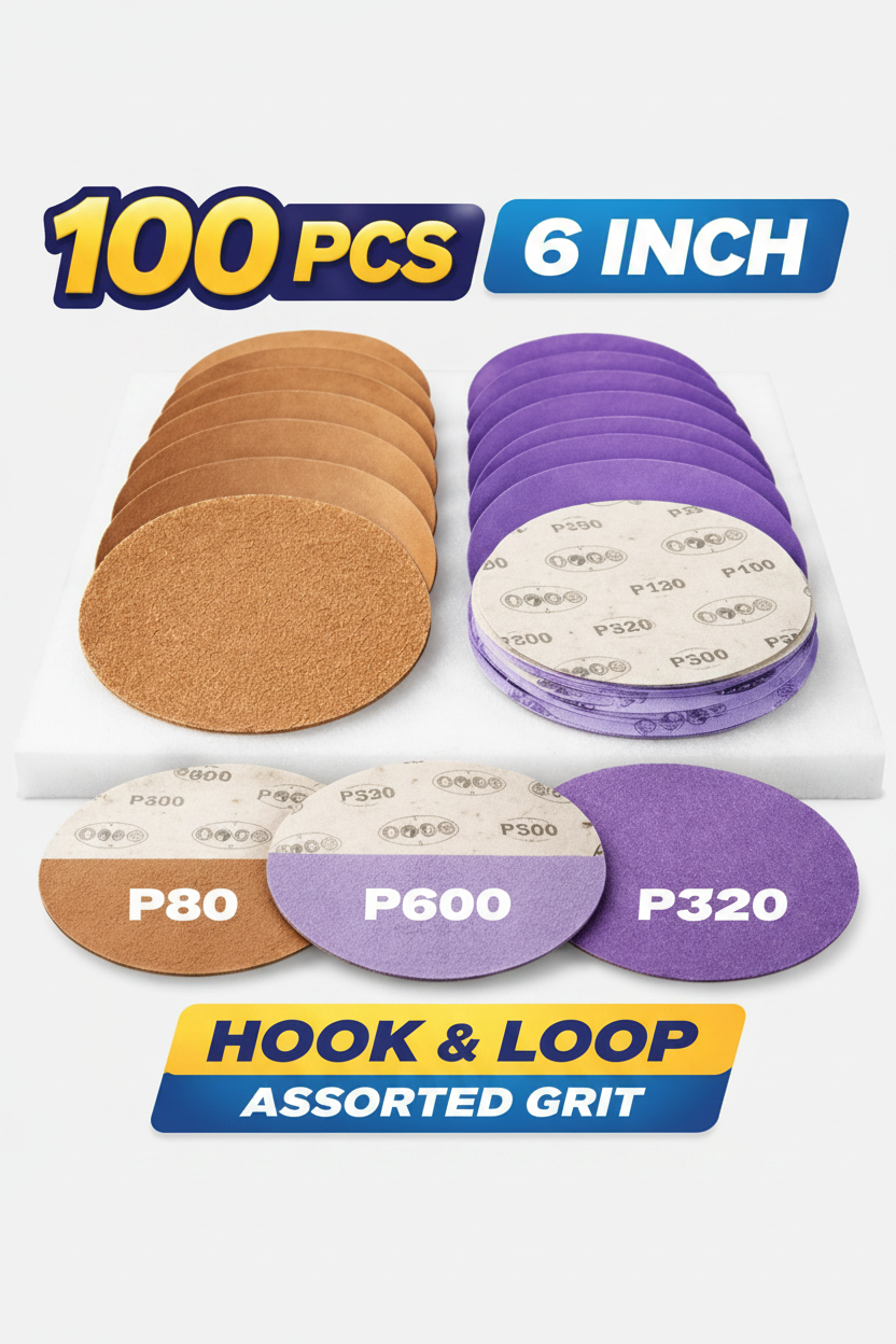 6" Sanding Discs 100-Pack 40-3000 Grit – Hook & Loop Orbital Sander Sandpaper Pads