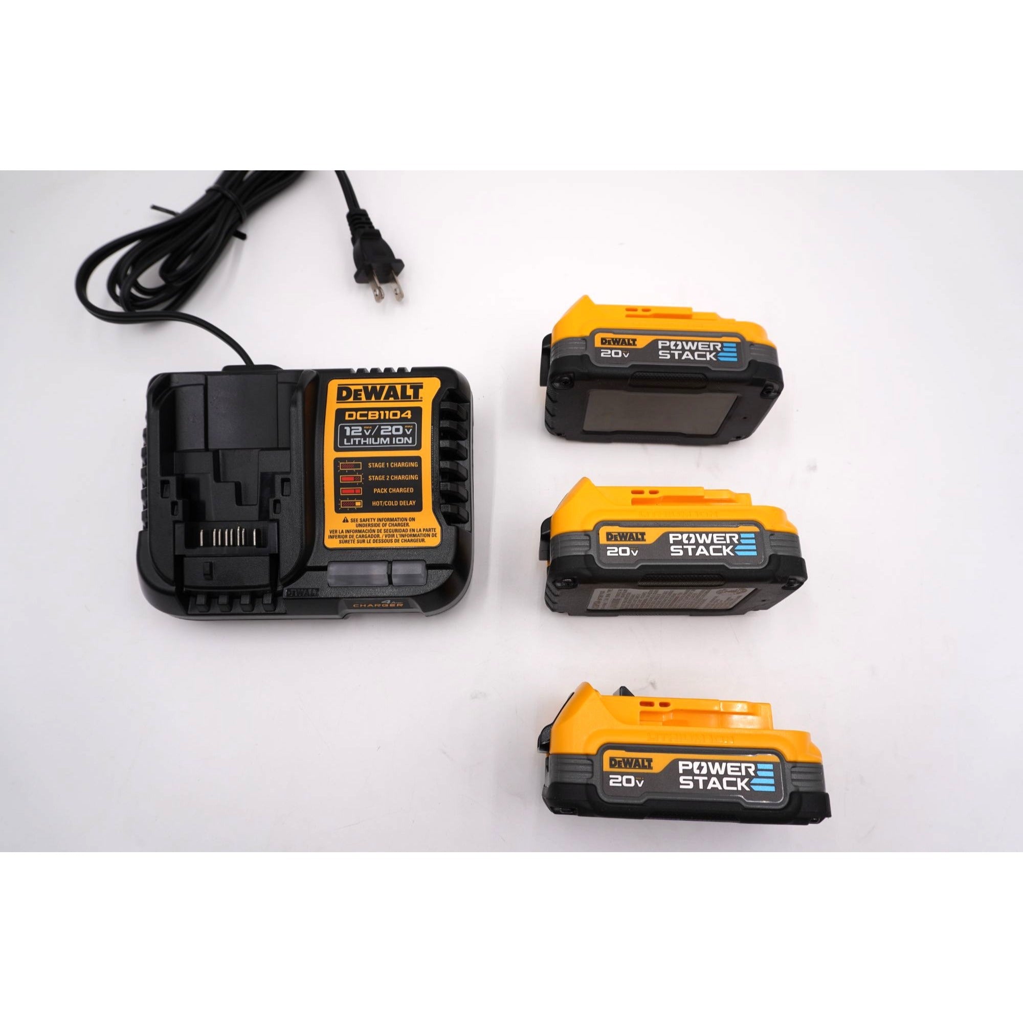 DEWALT DCBP034 POWERSTACK 20V Batteries 3-Pack w/ DCB1104 Charger