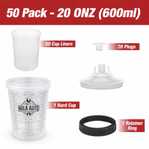 (50 Pack) Disposable Spray Gun Cup System Liners Lids 13.5oz(400ml), 20oz(600ml)& 27oz (800ml) - 20oz (600ml)