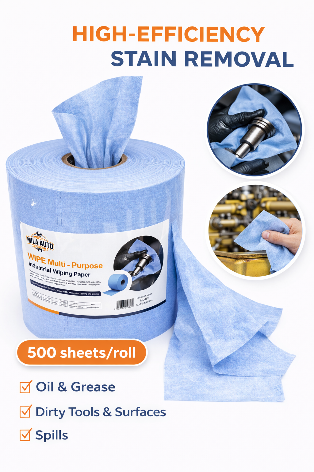 Blue Industrial Wiping Paper Roll – 500 Sheets | Multi-Purpose Shop Towels - Image 2