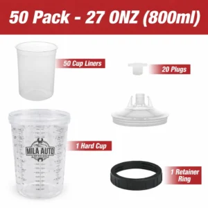 (50 Pack) Disposable Spray Gun Cup System Liners Lids 13.5oz(400ml), 20oz(600ml)& 27oz (800ml) - 27oz (800ml)