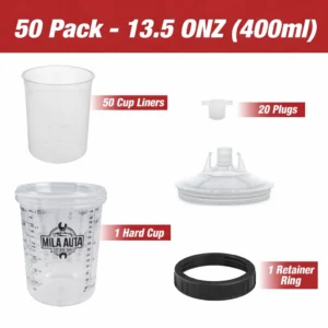 (50 Pack) Disposable Spray Gun Cup System Liners Lids 13.5oz(400ml), 20oz(600ml)& 27oz (800ml) - 13.5oz (400ml)