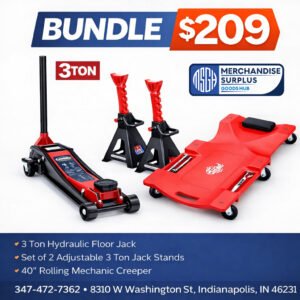 Bundle Deal: 3 Ton Floor Jack + Jack Stands (Pair) + 40" Creeper - $209