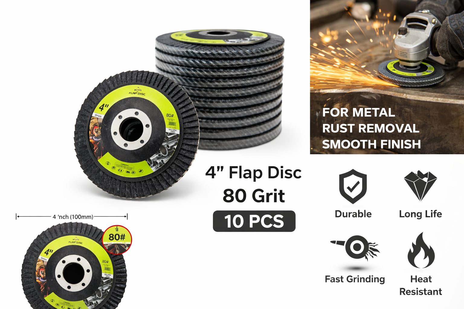 10 Pack 4" Flap Disc 80 Grit Angle Grinder Sanding Grinding Wheels for Metal - Image 2