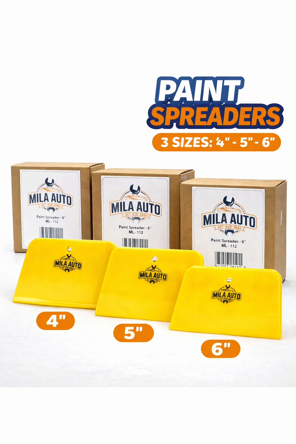 MILA AUTO Paint Spreaders Set – 4", 5", 6" Sizes – 50 PCS Per Box